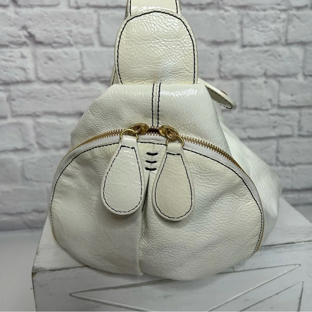 Isabella Fiore White Patent Leather Hobo Bag